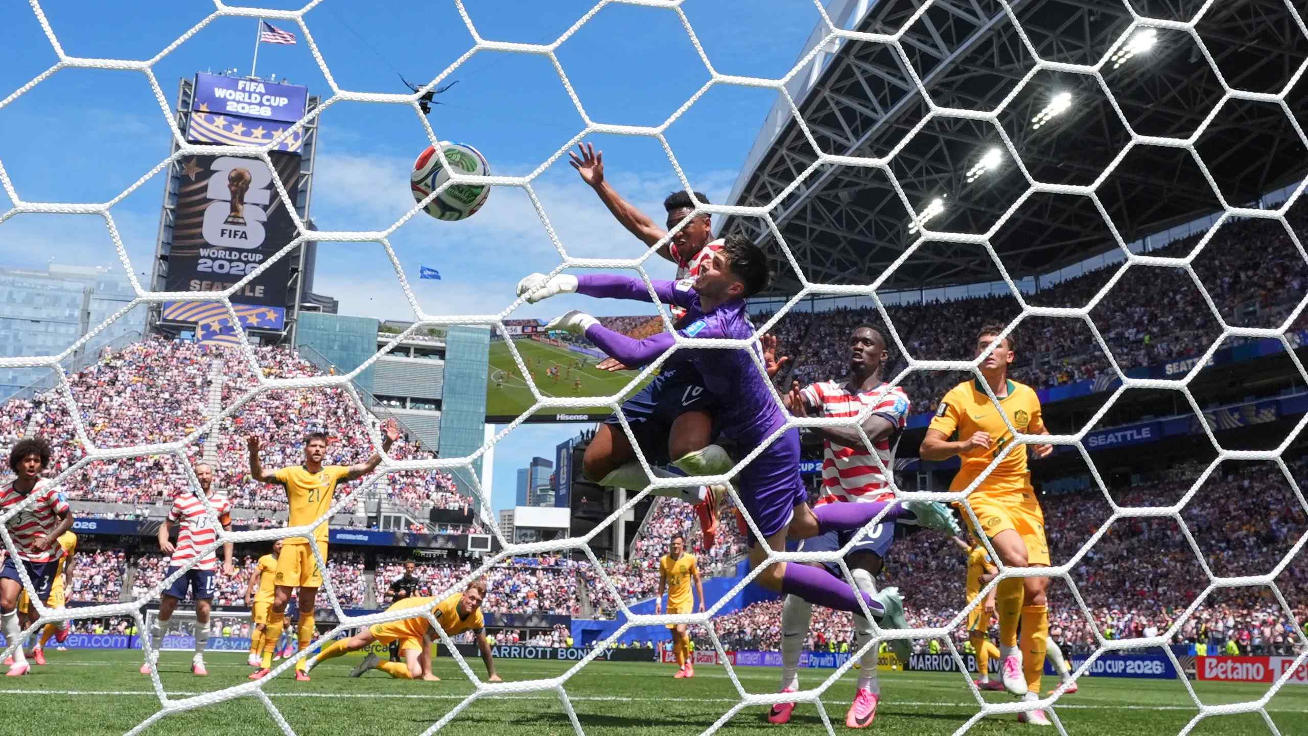 A goal during the US/Australia match at the 2026 World Cup.